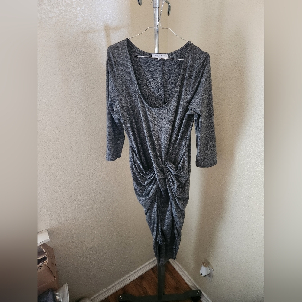 The Vanity Room 3/4 Sleeve Ruched Dark Gray Dress